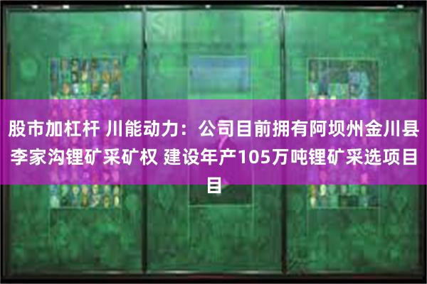 股市加杠杆 川能动力：公司目前拥有阿坝州金川县李家沟锂矿采矿权 建设年产105万吨锂矿采选项目